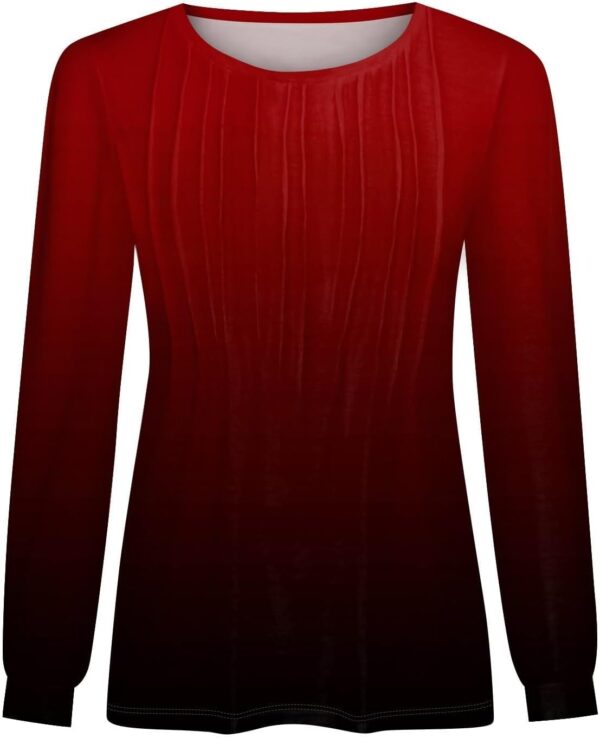 Valentines Day Tops for Women Love Heart Print Shirt Spring Long Sleeve Round Neck Pleated Tunic Tops Blouses - Image 2