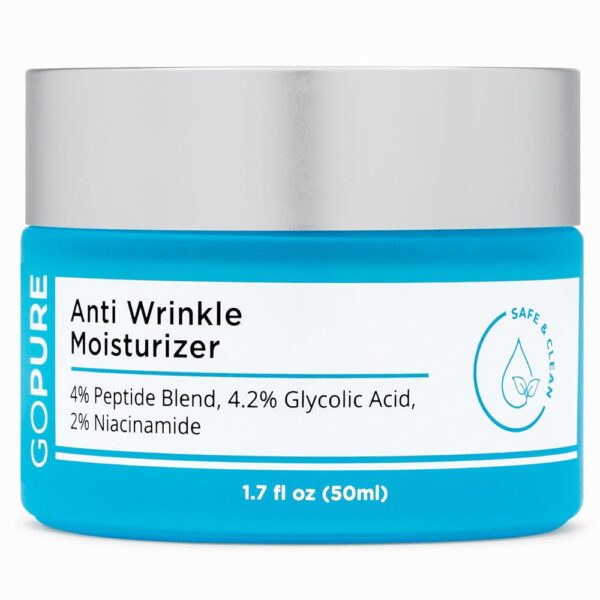 goPure Glyco-Peptide Anti Wrinkle Face Cream - Hyaluronic Acid Moisturizer for Face with Glycolic Acid, Peptides, and Vitamin E - Hydrating Facial Moisturizer with Anti-Aging Formula - 1.7 fl oz