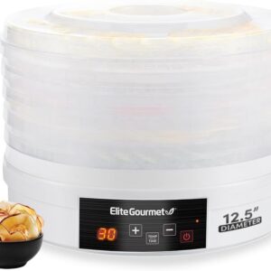 Elite Gourmet EFD770WD Digital Food Dehydrator with 5x12.5” BPA Free Trays, Adjustable 48-hr Timer and Temperature from 95~158F, Jerky, Herbs, Fruit, Veggies, Dried Snacks, White