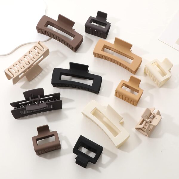 12 Pack Square Claw Clips, Big and Small Neutral Rectangle Hair Claw Clips, Non-slip Matte Large Hair Clips for Women,Strong Hold jaw clip for Thick Thin Hair (Neutral) - Image 6