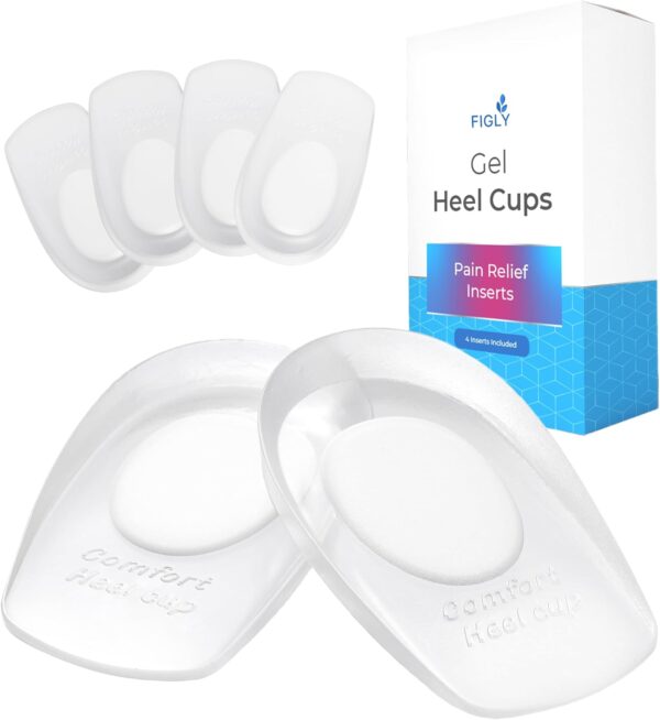 Heel Cushions for Heel Pain Relief (4 Pack) - Heel Spur Relief Products Heel Pads Heel Inserts Women Gel Heel Cups Heel Pain Men Heel Cups Plantar Fasciitis, Heel Supports Heel Pain Shoe