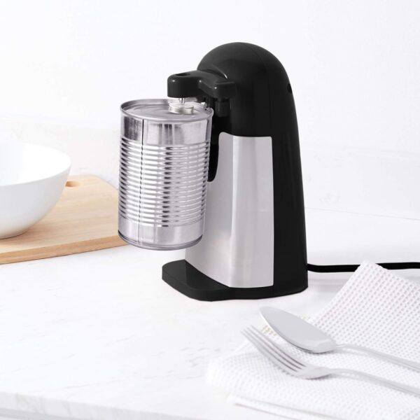 Amazon Basics Electric Can Openers for Kitchen, Powerful Stainless Steel Blade with Magnetic Lid Holder, Automatic, Countertop, Black - Image 6