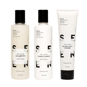 SEEN Shampoo, Conditioner and Blow-Out Creme, Fragrance Free- Non-Comedogenic & Sulfate-Free Blow Out Hair Cream- Reduces Frizz- Heat Protectant