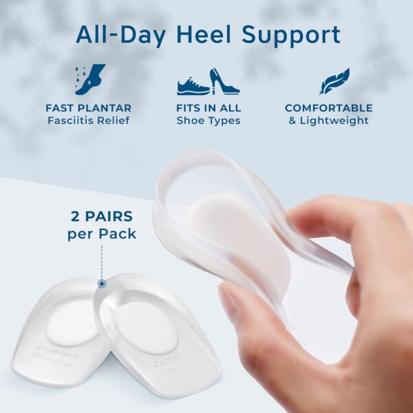 Heel Cushions for Heel Pain Relief (4 Pack) - Heel Spur Relief Products Heel Pads Heel Inserts Women Gel Heel Cups Heel Pain Men Heel Cups Plantar Fasciitis, Heel Supports Heel Pain Shoe - Image 3