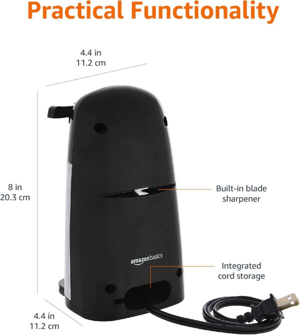 Amazon Basics Electric Can Openers for Kitchen, Powerful Stainless Steel Blade with Magnetic Lid Holder, Automatic, Countertop, Black - Image 5