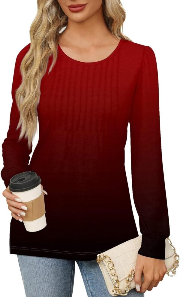 Valentines Day Tops for Women Love Heart Print Shirt Spring Long Sleeve Round Neck Pleated Tunic Tops Blouses - Image 5