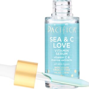 Pacifica Beauty Sea and C Love Vitamin C Serum, Skincare, Hyaluronic Acid, Green Tea, Marine Extracts, Blue Light Protection, Brightening, Lightweight, Face Care, Skin Care Serum, 1 fl oz (1 Count)