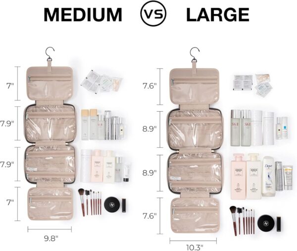 BAGSMART Toiletry Bag Travel Bag with Hanging Hook, Water-resistant Makeup Cosmetic Bag Travel Organizer for Accessories, Shampoo, Full Sized Container, Toiletries (Beige, Large) - Image 2