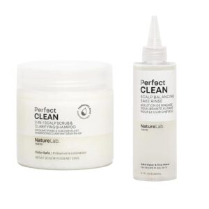 NATURELAB. TOKYO Perfect Clean Clarifying Scalp Scrub 2-in-1 Shampoo and Scalp Scrub Hair Treatment (8.1 oz) & Perfect Clean Scalp Balancing Sake Rinse (7 oz)