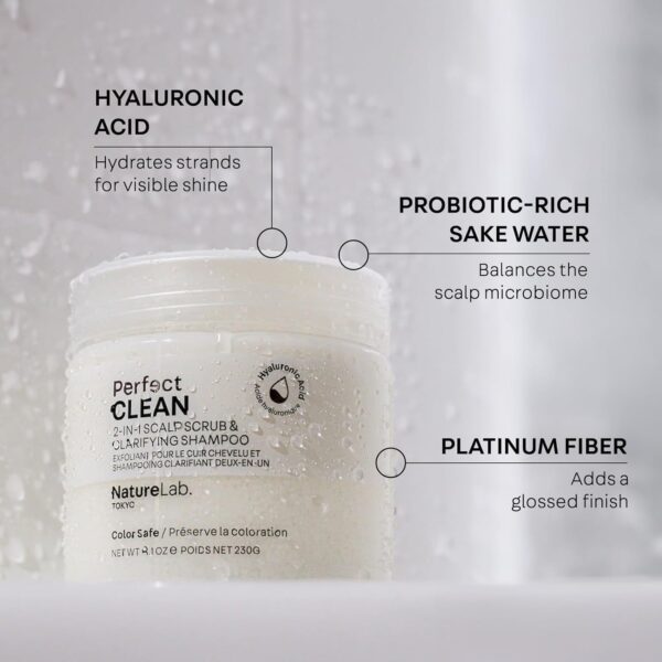 NATURELAB. TOKYO Perfect Clean Clarifying Scalp Scrub 2-in-1 Shampoo and Scalp Scrub Hair Treatment (8.1 oz) & Perfect Clean Scalp Balancing Sake Rinse (7 oz) - Image 3