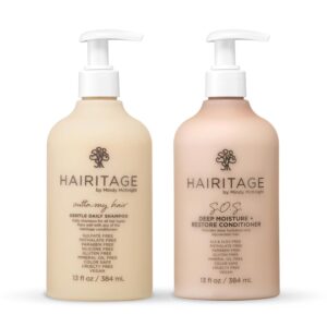 Hairitage Outta My Hair Gentle Daily Shampoo - Cleanses and Hydrates with Jojoba Oil - SOS Deep Moisture and Restore Conditioner for Thick Hair with Safflower Oil - 13 oz