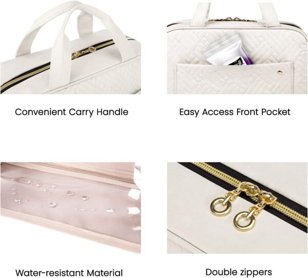 BAGSMART Toiletry Bag Travel Bag with Hanging Hook, Water-resistant Makeup Cosmetic Bag Travel Organizer for Accessories, Shampoo, Full Sized Container, Toiletries (Beige, Large) - Image 6