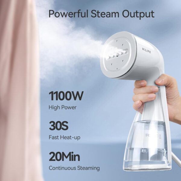 HiLIFE Steamer for Clothes, Handheld Clothes Steamer with Large 300ml Tank, 1100W Clothing Steamer, Fabric Wrinkle Remover, Portable & Compact Travel Size Garment Steamer ONLY FOR 120V (White) - Image 2
