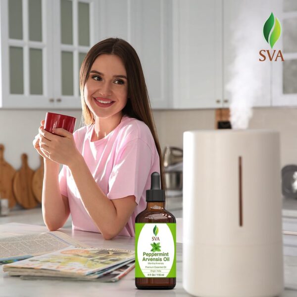 SVA Peppermint Essential Oil – 4 Fl Oz – 100% Natural Peppermint Oil - for Diffuser, Hair Care, Face, Skin Care, Aromatherapy, Scalp and Body Massage, Soap and Candle Making - with Dropper - Image 5