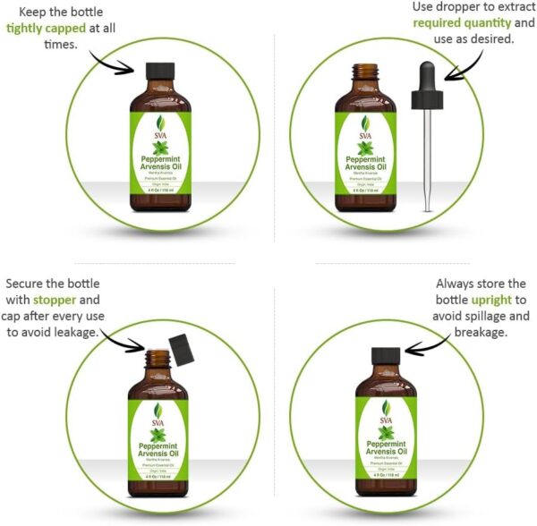 SVA Peppermint Essential Oil – 4 Fl Oz – 100% Natural Peppermint Oil - for Diffuser, Hair Care, Face, Skin Care, Aromatherapy, Scalp and Body Massage, Soap and Candle Making - with Dropper - Image 2