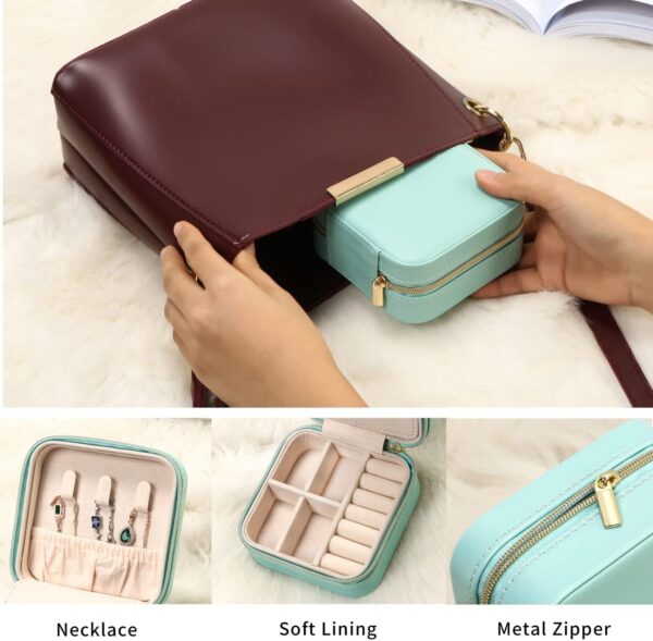 Jewelry Travel Case with Mirror,Small Travel Jewelry Organizer, Portable Jewelry Box Travel Mini Organizer Portable Display Storage Box For Rings Earrings Necklaces (NavyBlue) - Image 4