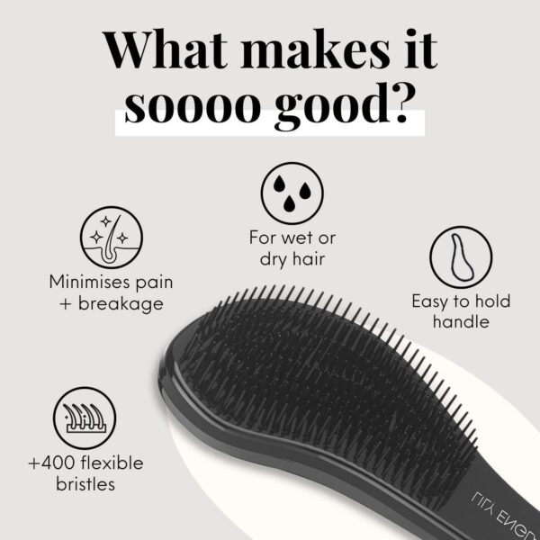 Lily England Detangler Brush for Curly Hair, Thick, Straight & Natural Hair - Gentle Detangling Hair Brush for Women, Kids & Toddlers with Flexible Bristles - Hairbrush for Wet & Dry Hair, Black - Image 4