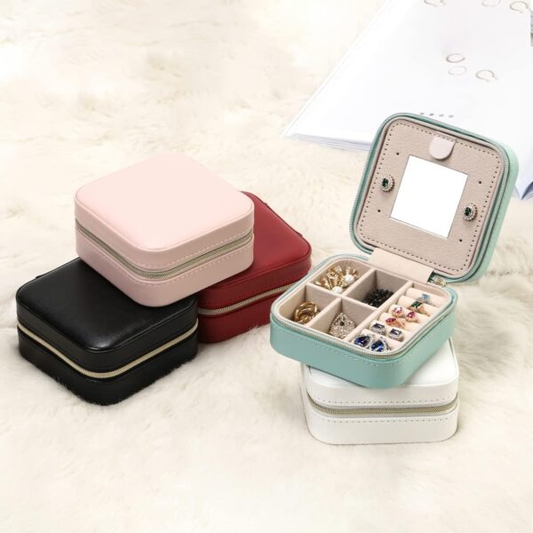 Jewelry Travel Case with Mirror,Small Travel Jewelry Organizer, Portable Jewelry Box Travel Mini Organizer Portable Display Storage Box For Rings Earrings Necklaces (NavyBlue) - Image 6