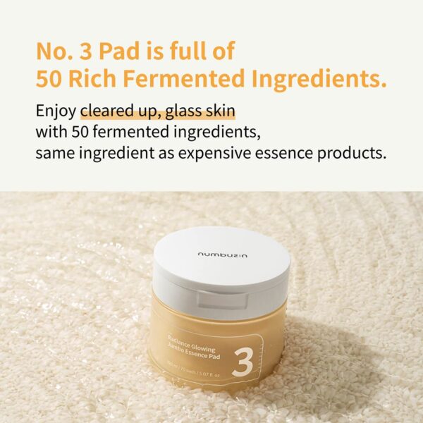 numbuzin No.3 Radiance Glowing Jumbo Essence Pad | Clear Glass Skin, Skin Radiance, Texture Care | Biodegradable Vegan Pads, Fermented Ingredients, Niacinamide | Korean Skin Care | 70 pads/5.07 Fl Oz - Image 4