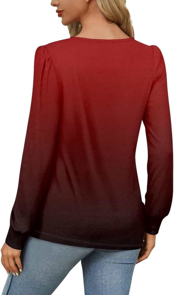 Valentines Day Tops for Women Love Heart Print Shirt Spring Long Sleeve Round Neck Pleated Tunic Tops Blouses - Image 6