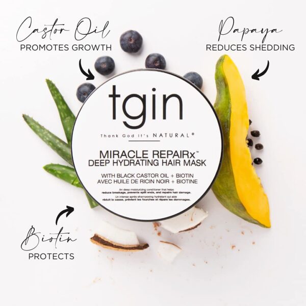 tgin Miracle RepaiRx Deep Hydrating Hair Mask for Curly, Coily and Wavy Hair, with Biotin and Black Castor Oil, Deep Moisture and Repair for Damaged, Color-Treated Hair, 12 oz - Image 3
