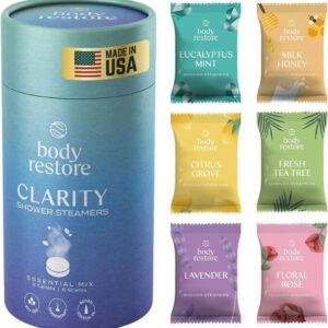 Body Restore Shower Steamers Aromatherapy 6 Pack, Relaxation Birthday Gifts for Women and Men, Stress Relief and Luxury Self Care - Variety