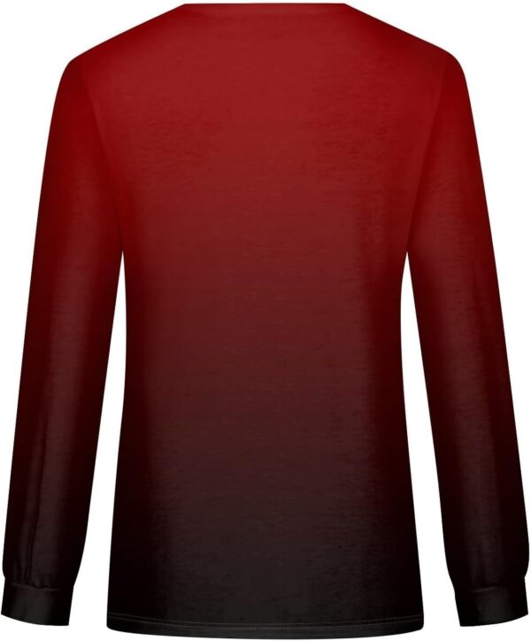 Valentines Day Tops for Women Love Heart Print Shirt Spring Long Sleeve Round Neck Pleated Tunic Tops Blouses - Image 3