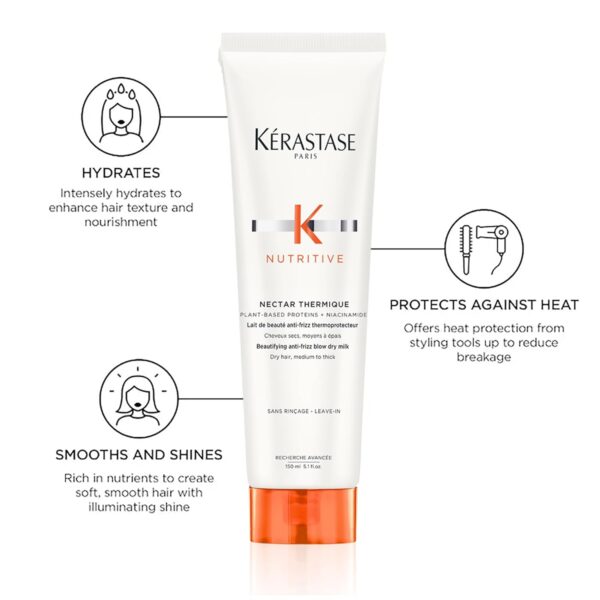 Kerastase Nutritive Nectar Thermique Heat Protecting Leave-In Cream | Deeply Condition and Reduce Frizz | Instant Softness & Shine | With Plant-based Proteins | For Medium to Thick Dry Hair - Image 4