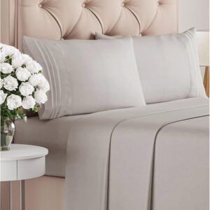 Queen Size 4 Piece Sheet Set - Comfy Breathable & Cooling Sheets - Hotel Luxury Bed Sheets for Women, Men, Kids & Teens - Deep Pocket, Easy-Fit, Wrinkle Free Sheets - Light Grey Oeko-Tex Bed Sheet Set