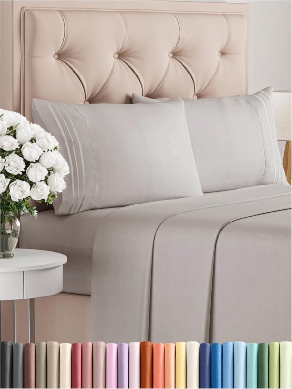 Queen Size 4 Piece Sheet Set - Comfy Breathable & Cooling Sheets - Hotel Luxury Bed Sheets for Women, Men, Kids & Teens - Deep Pocket, Easy-Fit, Wrinkle Free Sheets - Light Grey Oeko-Tex Bed Sheet Set