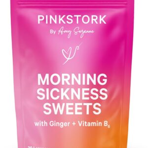 Pink Stork Morning Sickness Sweets, Organic Raspberry Ginger Candy with Vitamin B6 for Morning Sickness, Motion Sickness, Prenatal Heartburn - Pregnancy Must Haves - 30 Wrapped Drops