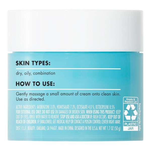 e.l.f. SKIN Holy Hydration! Face Cream - Broad Spectrum SPF 30 Sunscreen, Moisturizes & Softens Skin, Quick-Absorbing & Ultra-Hydrating, 1.8 Oz (50g) - Image 4