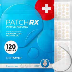 PatchRx Pimple Patches for Face (120 Patches), Hydrocolloid Acne Patches with Tea Tree Oil, Pimple Patch Pimple Stickers - Hydrocolloid Patch Acne Dots - Acne Pimple Patches For Face - Zit Patches
