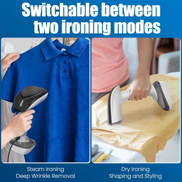 Powerful Handheld Fabric Steamer - 1800W with Fast Ceramic Heat-Up Plate, 2-in-1 Ironing & Wrinkle Remover, Steam Nozzle, Lint Brush - White, for US 120V Only - Image 5