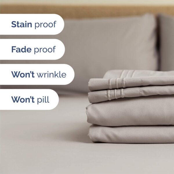 Queen Size 4 Piece Sheet Set - Comfy Breathable & Cooling Sheets - Hotel Luxury Bed Sheets for Women, Men, Kids & Teens - Deep Pocket, Easy-Fit, Wrinkle Free Sheets - Light Grey Oeko-Tex Bed Sheet Set - Image 5