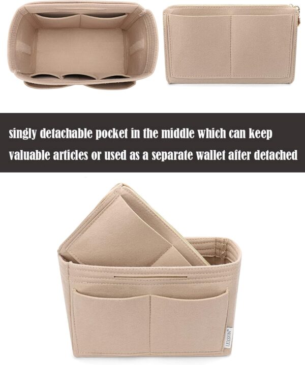LEXSION Felt Purse Bag Organizer Insert with zipper Bag Tote Shaper Fit Speedy Neverful PM MM - Image 2