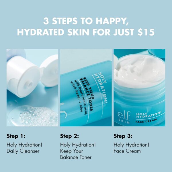 e.l.f. Skin Holy Hydration! The Essentials Mini Kit, Cleanser, Toner & Moisturizer for Hydrated & Balanced Skin, TSA-Friendly Sizes - Image 2