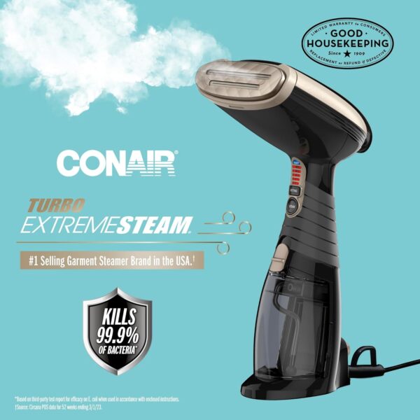 Conair Handheld Garment Steamer for Clothes, Turbo ExtremeSteam 1875W, Portable Handheld Design, Strong Penetrating Steam - Amazon Exclusive in Black (GS59B) - Image 2