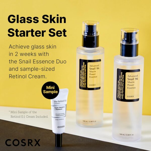 COSRX Glass Skin Starter Set, Amazon Exclusive, Advanced Snail 96% Mucin Power Essence & Retinol 0.1% Cream Mini Sample, Daily Hydrating & Firming Korean Skin Care Kit, Gift Set - Image 3