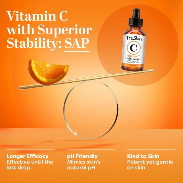 TruSkin Vitamin C Serum – Anti Aging Facial Serum with Vitamin C, Hyaluronic Acid, Vitamin E and More – Brightening Serum for Dark Spots, Even Skin Tone, Eye Area, Fine Lines & Wrinkles, 2 Fl Oz - Image 4