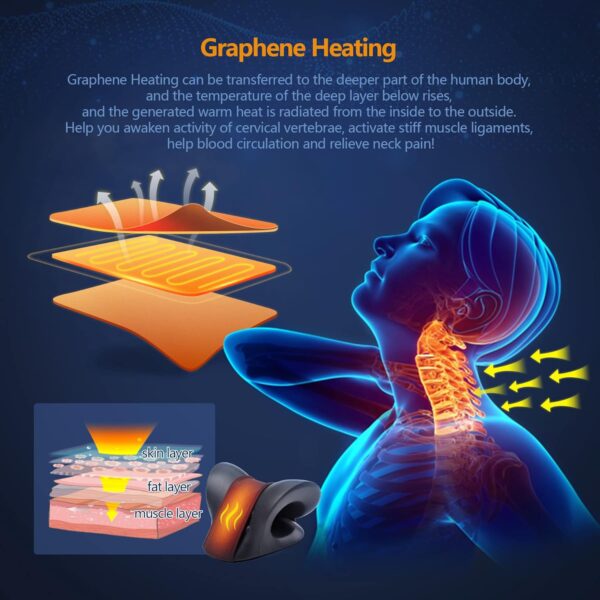 Cozyhealth Neck Stretcher for Neck Pain Relief, Heated Cervical Traction Device Pillow with Graphene Heating Pad, Neck and Shoulder Relaxer for TMJ Pain Relief and Cervical Spine Alignment (Black) - Image 4