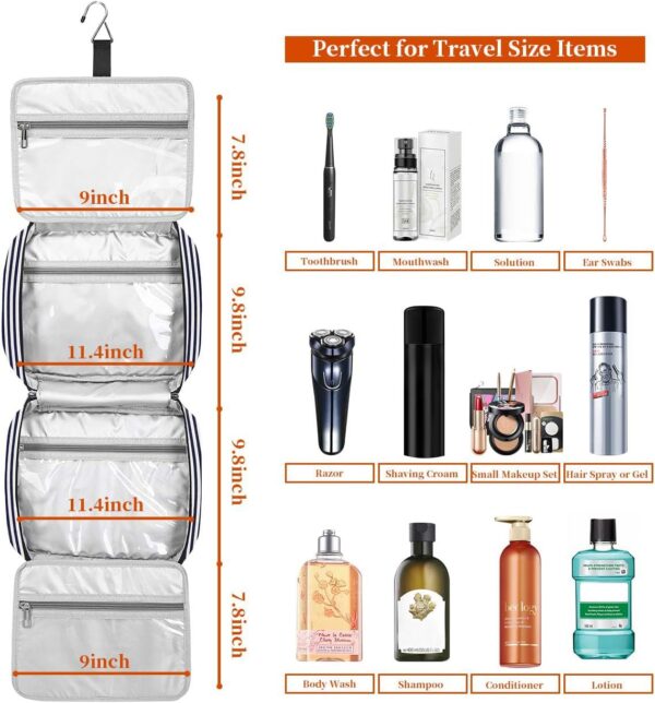 Hanging Travel Toiletry Bag,Large Capacity Cosmetic Travel Toiletry Organizer for Women with 4 Compartments & 1 Sturdy Hook,Perfect for Travel/Daily Use/Christmas - Image 3