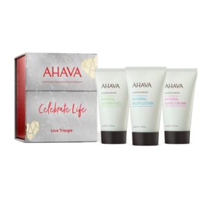 AHAVA Love Triangle Body Trio - Includes Mineral Hand Cream, Mineral Body Lotion & Mineral Shower Gel, Enriched with Exclusive Dead Sea Mineral Blend Osmoter, 3 x 1.3 Fl.Oz