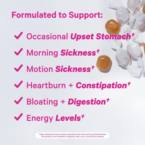 Pink Stork Morning Sickness Sweets, Organic Raspberry Ginger Candy with Vitamin B6 for Morning Sickness, Motion Sickness, Prenatal Heartburn - Pregnancy Must Haves - 30 Wrapped Drops - Image 3