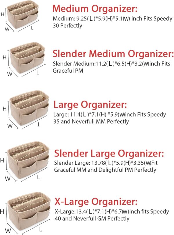 LEXSION Felt Purse Bag Organizer Insert with zipper Bag Tote Shaper Fit Speedy Neverful PM MM - Image 6