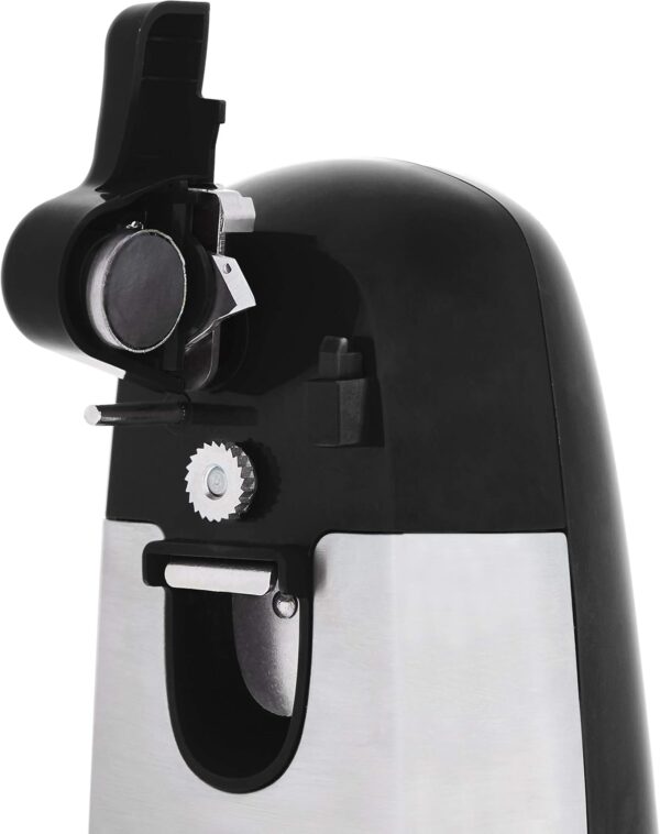 Amazon Basics Electric Can Openers for Kitchen, Powerful Stainless Steel Blade with Magnetic Lid Holder, Automatic, Countertop, Black - Image 3