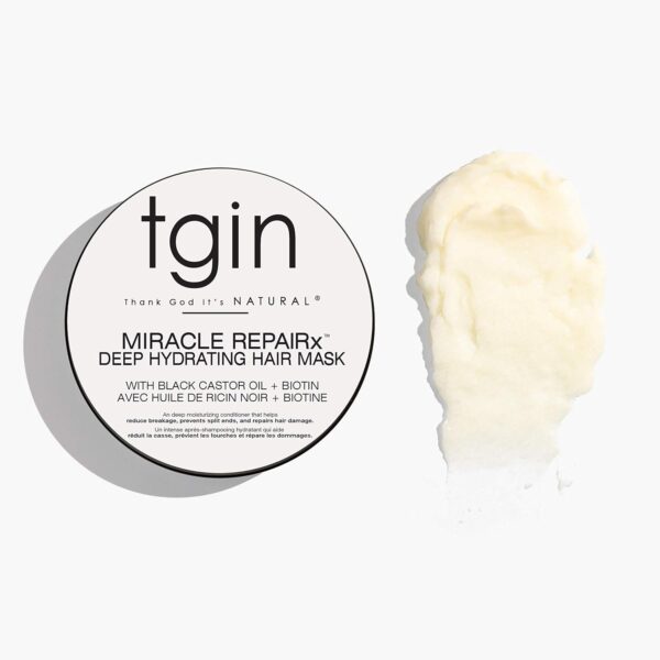 tgin Miracle RepaiRx Deep Hydrating Hair Mask for Curly, Coily and Wavy Hair, with Biotin and Black Castor Oil, Deep Moisture and Repair for Damaged, Color-Treated Hair, 12 oz - Image 2