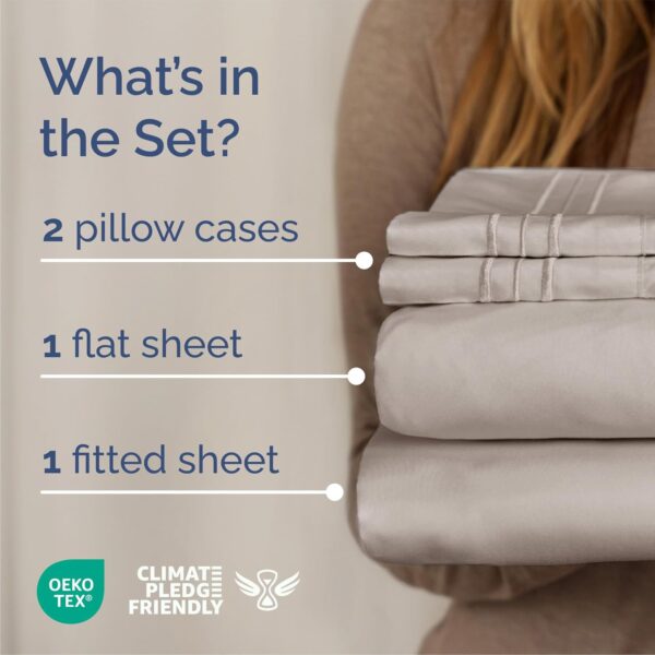 Queen Size 4 Piece Sheet Set - Comfy Breathable & Cooling Sheets - Hotel Luxury Bed Sheets for Women, Men, Kids & Teens - Deep Pocket, Easy-Fit, Wrinkle Free Sheets - Light Grey Oeko-Tex Bed Sheet Set - Image 2
