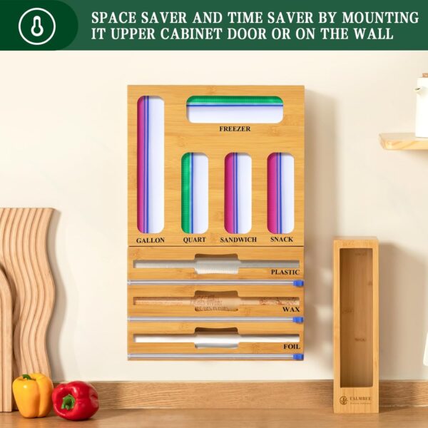 Calmbee Storage Bag Organizer, Foil and plastic Wrap Organizer with Cutter, Kitchen Organizers and Storage Compatible with Gallon, Quart, Sandwich, Snack Bags and 12 - Image 4