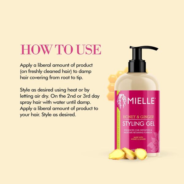 Mielle Organics Honey & Ginger Styling Gel for Enhanced Curl Definition and Moisture Retaining with Aloe for Dry, Curly, Thick, and Frizzy Hair, Non-Sticky, 13 Ounces - Image 5